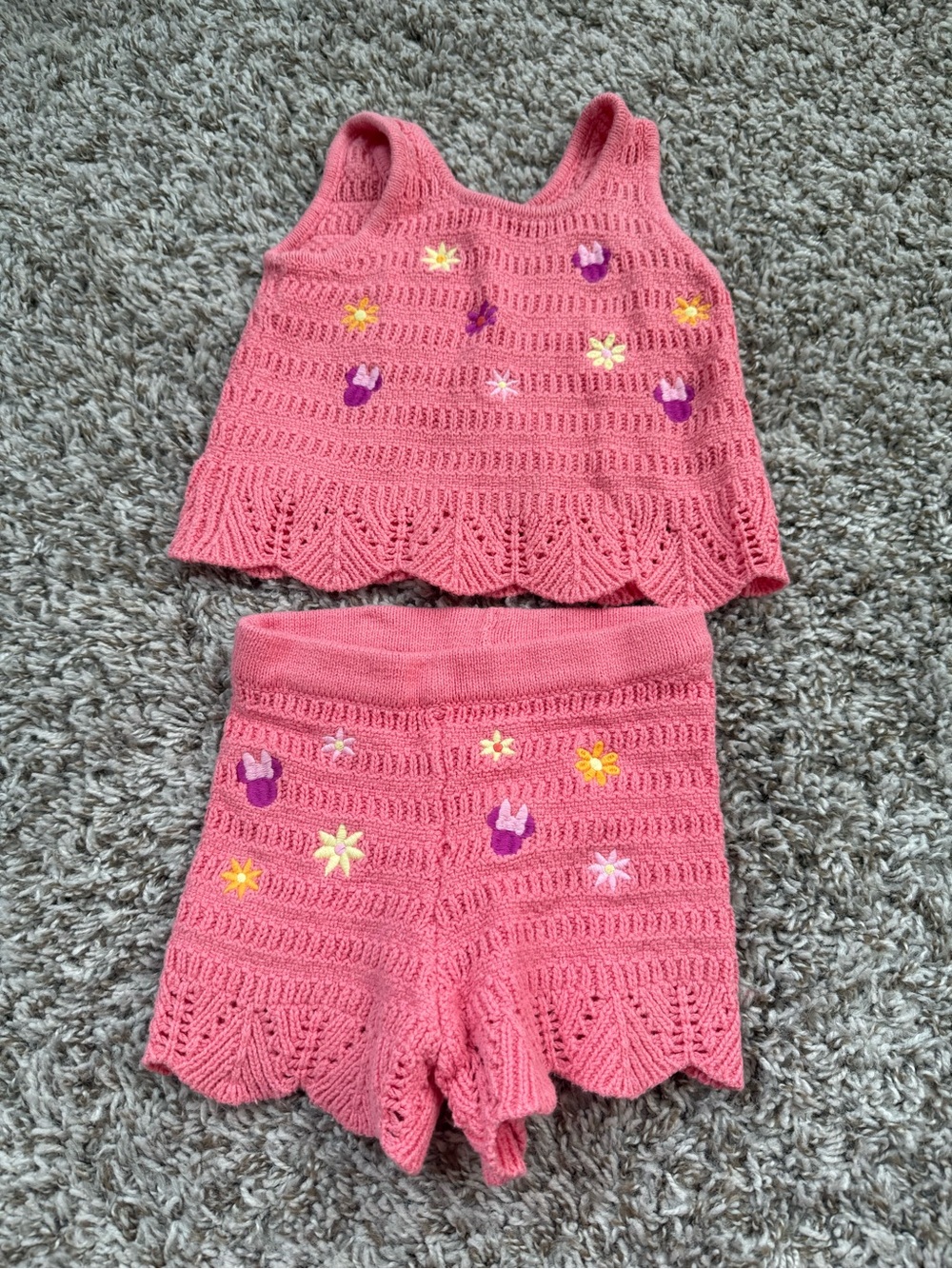 Disney Pink Crochet Floral Tank & Shorts Set